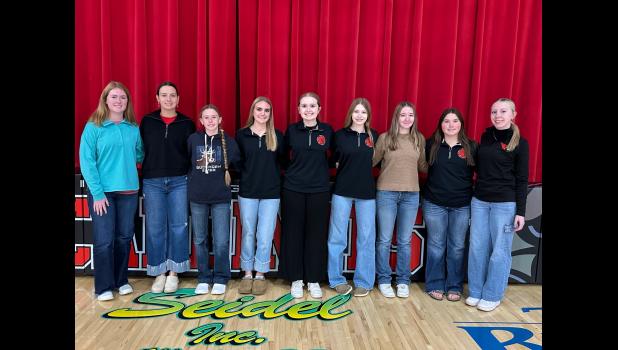 High school students participated in the Voice of Democracy audio-essay contest. This year's theme was “What a Veteran Taught Me About America.” Sierra Hendrickson, Julia Carmichael, Kia Hulm, Lakyn Hulm, Channing Reiff, Ali Lawhead, Haylee Peck, Hannah Wiechmann, Lila Besler