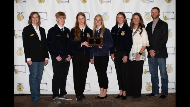 Range Plant ID 1st place team (l to r): FFA State delegate, Kole Hermann, Breezy Amiotte, Makaylan Bonenbereger, Shaylee Porch, KAHS Advisor Kaycee Jones, KAHS Advisor Kade Bonenberger. Courtesy Photo