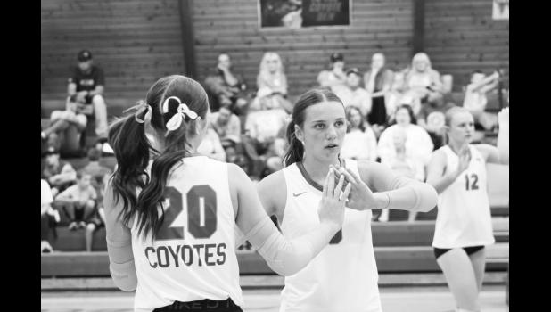 Mallory Venard switches in for Molly Nix. Jones County Lady Coyotes wore special breast cancer awareness elbow pads during the game on Thursday and many wore pink ribbons in their hair. Photo by Mishayla Buchannan