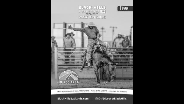 Murdo’s advertisement on the cover of a Black Hills & Badlands SD Vacation Guide featured a photo from the Murdo Ranch Rodeo. Courtesy photo